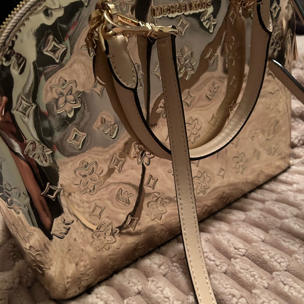 Michael Kors Shiny Gold Floral Satchel